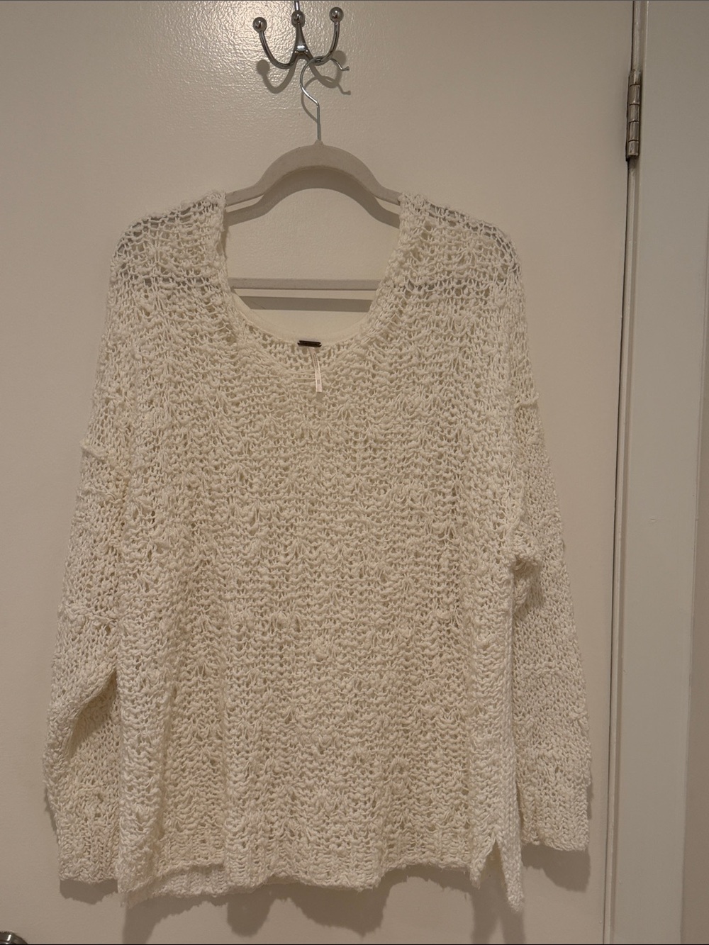 Free People Cream Open-Weave Crewneck Sweater